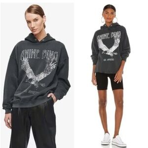 Anine Bing Charcoal Hoodie with Eagle Graphic AS0159